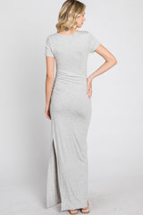 Heather Grey Cross Front Ruched Maxi Dress