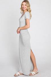 Heather Grey Cross Front Ruched Maxi Dress