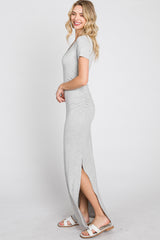 Heather Grey Cross Front Ruched Maxi Dress