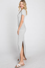 Heather Grey Cross Front Ruched Maxi Dress