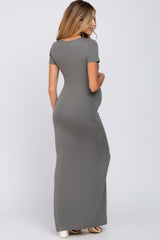 Olive Cross Front Ruched Maternity Maxi Dress