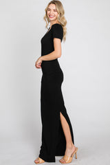 Black Cross Front Ruched Maxi Dress