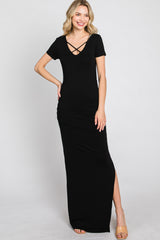 Black Cross Front Ruched Maxi Dress