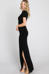 Black Cross Front Ruched Maxi Dress