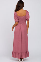 Mauve Swiss Dot Square Neck Smocked Maxi Dress