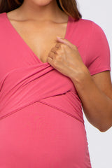 Dark Pink Crossover Maternity/Nursing Fitted Dress