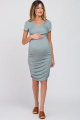 Dark Mint Crossover Maternity/Nursing Fitted Dress