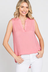 Coral Sleeveless Split V-Neck Top