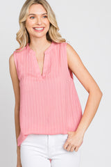 Coral Sleeveless Split V-Neck Top