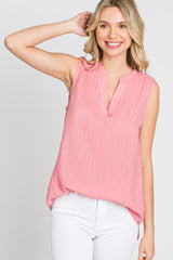 Coral Sleeveless Split V-Neck Top