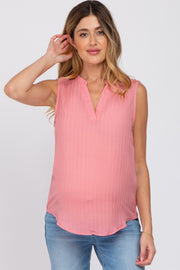 Coral Sleeveless Split V-Neck Maternity Top