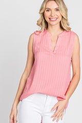 Coral Sleeveless Split V-Neck Top