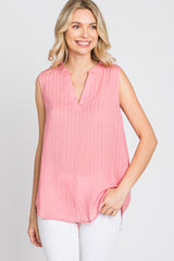 Coral Sleeveless Split V-Neck Top