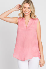 Coral Sleeveless Split V-Neck Top