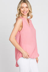 Coral Sleeveless Split V-Neck Top