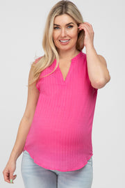 Fuchsia Sleeveless Split V-Neck Maternity Top