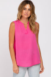 Fuchsia Sleeveless Split V-Neck Top