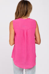 Fuchsia Sleeveless Split V-Neck Top