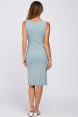 Mint Ribbed Sleeveless Gathered Dress