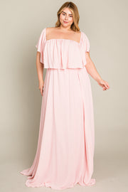 Light Pink Chiffon Off Shoulder Plus Gown