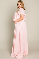 Light Pink Chiffon Off Shoulder Plus Gown