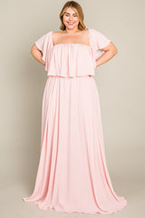 Light Pink Chiffon Off Shoulder Plus Gown