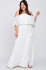 White Chiffon Off Shoulder Plus Gown