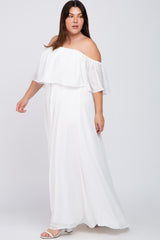 White Chiffon Off Shoulder Plus Gown