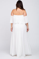 White Chiffon Off Shoulder Plus Gown