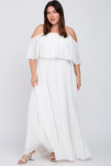 White Chiffon Off Shoulder Plus Gown