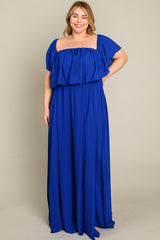 Royal Blue  Chiffon Off Shoulder Plus Gown