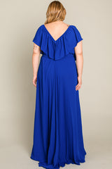 Royal Blue  Chiffon Off Shoulder Plus Gown