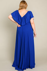 Royal Blue  Chiffon Off Shoulder Plus Gown