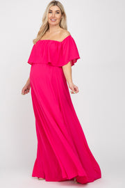 Fuchsia Chiffon Off Shoulder Maternity Gown