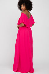 Fuchsia Chiffon Off Shoulder Gown