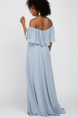 Light Blue Chiffon Off Shoulder Gown