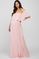 Light Pink Chiffon Off Shoulder Maternity Gown