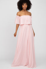 Light Pink Chiffon Off Shoulder Maternity Gown