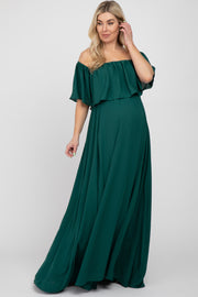 Forest Green Chiffon Off Shoulder Maternity Gown