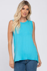 Aqua Sleeveless Side Slit Top