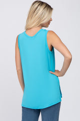 Aqua Sleeveless Side Slit Top