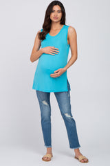 Aqua Sleeveless Side Slit Maternity Top