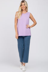 Lavender Sleeveless Side Slit Top