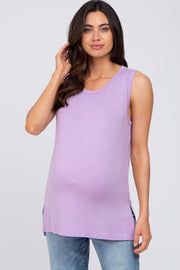 Lavender Sleeveless Side Slit Maternity Top