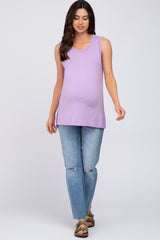 Lavender Sleeveless Side Slit Maternity Top