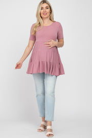 Mauve Tiered Maternity Short Sleeve Top