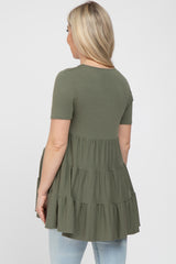 Olive Tiered Maternity Short Sleeve Top