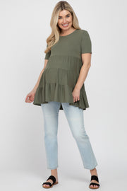 Olive Tiered Maternity Short Sleeve Top