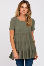 Olive Tiered Short Sleeve Top