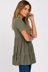 Olive Tiered Short Sleeve Top